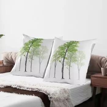 ABAKUHAUS Forest Чехлы для подушек, набор из 2 шт., Дерево в стиле эскиза с зелеными листьями, Абстрактная мечтательная весенняя обстановка, Чехол для подушки с декоративным принтом, 80x80 см, Зеленый Черный Белый