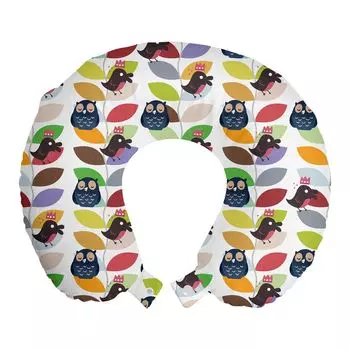 ABAKUHAUS Forest Friends Дорожная подушка для шеи, Abstract Vivid Birds, Пенопластовый дорожный предмет для самолета и автомобиля, 30x30 см, Разноцветный