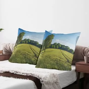 ABAKUHAUS Forest, набор из 2 чехлов для подушек, древесное поле и свежий зеленый луг с открытым голубым небом, поднимающий настроение иллюстрацией «День на природе», чехол для подушки с декоративным принтом, 80x80 см, зеленый синий