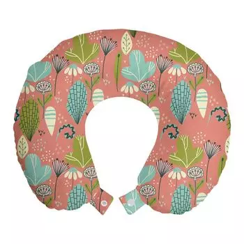 ABAKUHAUS Forest Travel Подушка для шеи, Dandelion Spring Flora Art, пенопластовые дорожные принадлежности для самолета и автомобиля, 30x30 см, коралловый и разноцветный