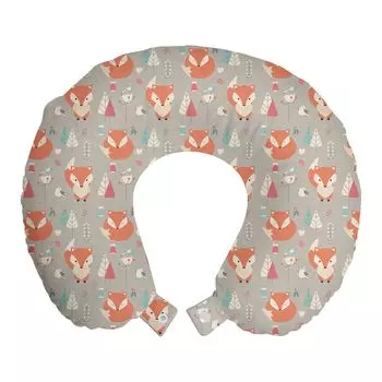 ABAKUHAUS Fox дорожная подушка под шею, лесные птицы и рождественская елка, дорожный предмет из пенопласта для самолета и автомобиля, 30x30 см, оранжево-серый светло-синий