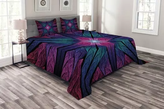 ABAKUHAUS Фрактальное покрывало, Psychedelic Art Vivid, комплект с моющимися наволочками, для односпальных кроватей 264 x 220 см, сливовый индиго