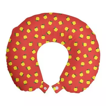 ABAKUHAUS Fruit Art Дорожная подушка для шеи, желтые яблоки с листьями, пенопластовый дорожный предмет для самолета и автомобиля, 30x30 см, ярко-желтый и зеленый