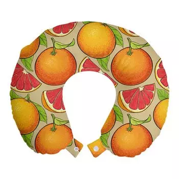 ABAKUHAUS Fruit Travel Подушка для шеи, ломтики апельсинов и грейпфрутов, пенопластовые дорожные принадлежности для самолета и автомобиля, 30x30 см, Бледно-верблюжий многоцветный