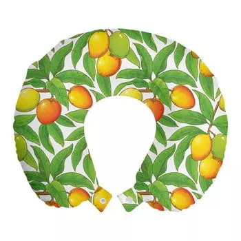 ABAKUHAUS Fruit Travel Подушка для шеи, ветки спелого манго, пенопластовые дорожные принадлежности для самолета и автомобиля, 30x30 см, зеленая киноварь