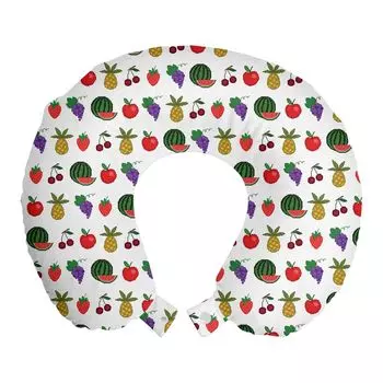 ABAKUHAUS Fruits Travel Pillow Поддержка шеи, Pixel Art Cherries Grapes, Пенопластовые дорожные принадлежности для самолетов и автомобилей, 30x30 см, Разноцветные
