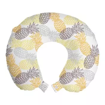 ABAKUHAUS Fruits Travel Pillow Подушка для шеи, Экзотические ананасовые тропики, Пенопластовые дорожные принадлежности для самолетов и автомобилей, 30x30 см, Бархатцы Светло-серые