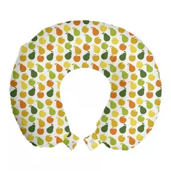 ABAKUHAUS Fruits Travel Подушка для шеи, Apple Pears Fresh Garden, Пенопластовые дорожные принадлежности для самолетов и автомобилей, 30x30 см, Hunter Green Yellow