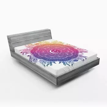 ABAKUHAUS Galaxy Mandala Простыня на подгонке, Креативное художественное и геометрическое искусство Красочное мистическое пространство с полумесяцем, 90 x 190 см, Разноцветный