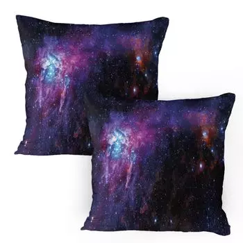 ABAKUHAUS Galaxy Набор чехлов для подушек, 2 шт., Небесное тело, Далекие планеты, Звездная ночь, Туманность, Облака, Небесная тема, Чехол для подушки с декоративным принтом, 80 x 80 см, Черный, Фиолетовый, Синий