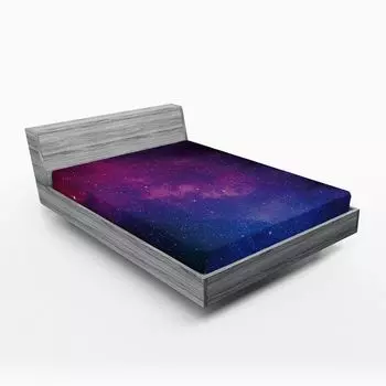ABAKUHAUS Galaxy Простыня на подгонке Розовая и синяя туманность в звездном ночном небе Космическая наука Мировая астрономия Принт 90 x 200 см Черный Синий Розовый