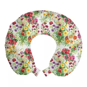 ABAKUHAUS Garden Art Подушка для путешествий, поддержка шеи, акварельный пион, пенопластовый дорожный предмет для самолета и автомобиля, 30x30 см, разноцветный