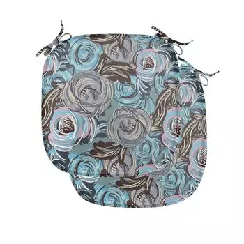 ABAKUHAUS Garden Art Подушки для обеденного стула, абстрактные цветы, декоративная водонепроницаемая подушка с ремнями для кухонных сидений, 40 см x 40 см — упаковка из 2 шт., кадетский синий светло-розовый серый