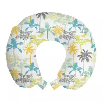 ABAKUHAUS Гавайская дорожная подушка для шеи, Tropic Island Palm Trees, пенопластовый дорожный предмет для самолета и автомобиля, 30x30 см, белый многоцветный