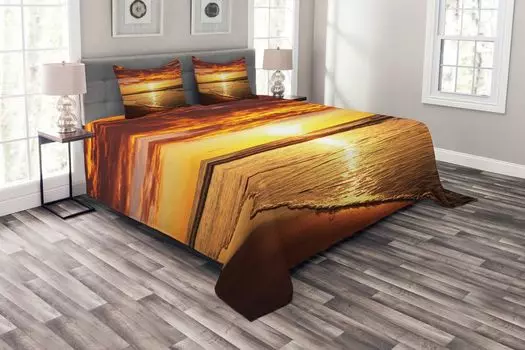 ABAKUHAUS Гавайское покрывало, Beach Sunset, комплект с моющимися наволочками, для односпальных кроватей 220 x 220 см, темно-оранжевый оранжевый