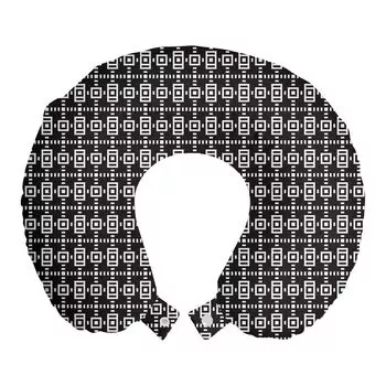 ABAKUHAUS Geometric Travel Pillow Подушка для шеи, регулярные структурные формы, дорожные принадлежности из пенопласта для самолетов и автомобилей, 30x30 см, темно-серый и белый
