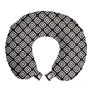 ABAKUHAUS Geometric Travel Pillow Подушка для шеи, неправильные закругленные квадраты, пенопластовые дорожные принадлежности для самолетов и автомобилей, 30x30 см, антрацитовый серый серый белый