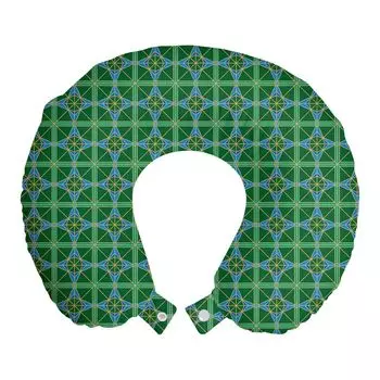 ABAKUHAUS Геометрическая подушка для путешествий, поддержка шеи, последовательность диагональных квадратов, выиграна, пенопластовые дорожные принадлежности для самолета и автомобиля, 30x30 см, морской зеленый лесной зеленый