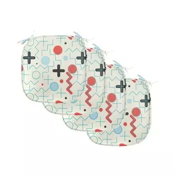 ABAKUHAUS Геометрические подушки для обеденного стула, круглые зигзагообразные волны, декоративная водонепроницаемая подушка с ремнями для кухонных сидений, 40 см x 40 см, упаковка из 4 шт., кремовый, голубой, красный, белый