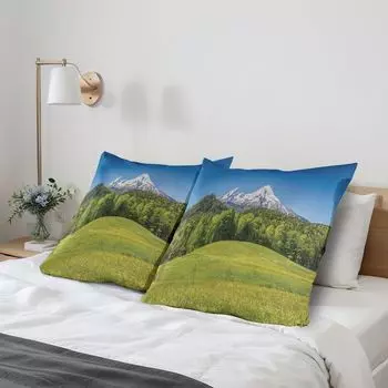 ABAKUHAUS Germany Чехлы для подушек, набор из 2 шт., Баварская альпийская деревня Берхтесгаден и Вацманн, Германия, Чехол для подушки с декоративным принтом, 80x80 см, Зеленый папоротниково-зеленый