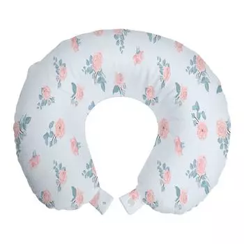 ABAKUHAUS Голубая и розовая дорожная подушка для шеи, Vintage Romance Roses, Пенопластовые дорожные принадлежности для самолета и автомобиля, 30x30 см, Baby Blue Pale Rose