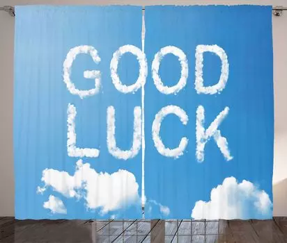 ABAKUHAUS Good Luck Rustic Curtain, Message Sky Clouds, универсальные ленточные шторы для гостиной с петлями и крючками, 280 x 260 см, небесно-голубой белый
