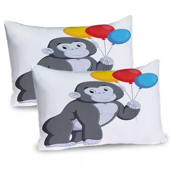 ABAKUHAUS Gorilla Чехлы для подушек, набор из 2 шт., Большое счастливое животное, стоящее с разноцветными воздушными шарами, детская тематическая иллюстрация, Чехол для подушки с декоративным принтом, 80 x 40 см, многоцветный