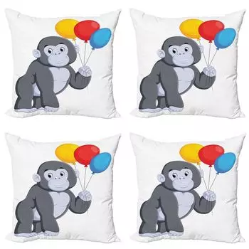 ABAKUHAUS Gorilla Набор чехлов для подушек (4 предмета), разноцветные воздушные шары, современная двусторонняя цифровая печать, 50 см x 50 см, многоцветный