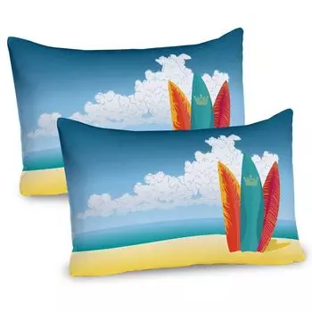 ABAKUHAUS Graphic Beach Чехлы для подушек, набор из 2 шт., летние водные виды спорта, иллюстрация досок для серфинга на песчаном побережье и морской принт, чехол для подушки с декоративным принтом, 80 x 40 см, многоцветный
