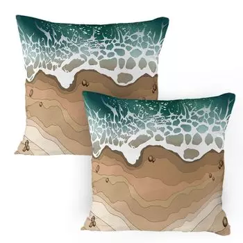 ABAKUHAUS Graphic Beach Чехлы для подушек, набор из 2 шт., Tropical Splash Air Vista, изображение пенящихся морских волн на песке, чехол для подушки с декоративным принтом, 80 x 80 см, многоцветный