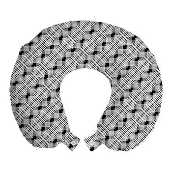 ABAKUHAUS Grid Travel Pillow Поддержка шеи, абстрактная зигзагообразная решетка, пенопластовый дорожный предмет для самолета и автомобиля, 30x30 см, угольно-серый и белый