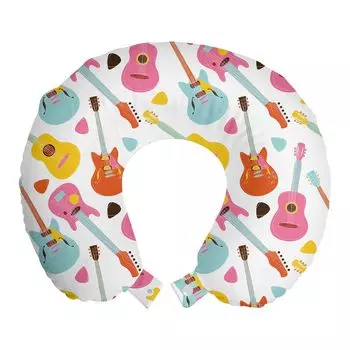 ABAKUHAUS Guitar Travel Pillow Подушка для шеи, Summer Festival Colorful, Пенопластовые дорожные принадлежности для самолета и автомобиля, 30x30 см, Разноцветные