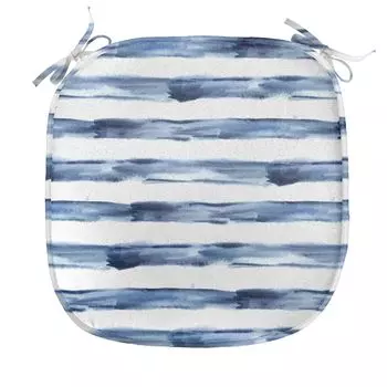 ABAKUHAUS Harbour Stripe Подушка для обеденного стула Акварельная кисть Декоративная водонепроницаемая подушка с ремнями для кухонных сидений 40 см x 40 см Полночь Синий Белый