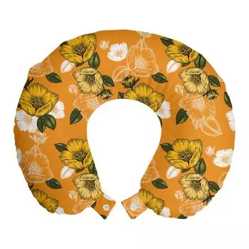 ABAKUHAUS Hawaii Дорожная подушка для шеи, оранжевые тона Spring Blossom, дорожная вещь из пенопласта для самолета и автомобиля, 30x30 см, армейский зеленый бархатцы