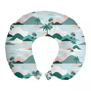 ABAKUHAUS Hawaii Дорожная подушка для шеи, вырезанная из бумаги, пляжное искусство, пенопластовые дорожные принадлежности для самолета и автомобиля, 30x30 см, бирюзовые румяна