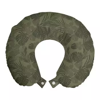 ABAKUHAUS Hawaiian Colors Дорожная подушка для шеи, монохромные растения, пенопластовые дорожные принадлежности для самолета и автомобиля, 30x30 см, армейско-зеленый, шиферно-коричневый