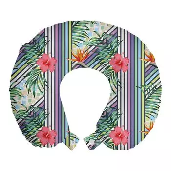 ABAKUHAUS Hawaiian Colors Дорожная подушка для шеи, полоски гибискуса, пенопластовые дорожные принадлежности для самолета и автомобиля, 30x30 см, разноцветные