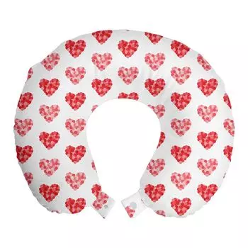 ABAKUHAUS Hearts Дорожная подушка для шеи, Фигуры в точках, тема любви, Пенопластовые дорожные принадлежности для самолета и автомобиля, 30x30 см, Румяна пастельно-розового цвета