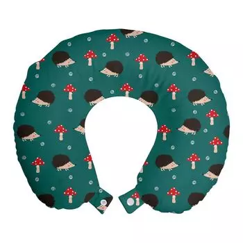 ABAKUHAUS Hedgehog Travel Pillow Подушка для шеи, Лесные грибы, Пенопластовые дорожные принадлежности для самолетов и автомобилей, 30x30 см, Разноцветные