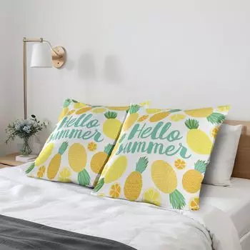 ABAKUHAUS Hello Summer, набор из 2 чехлов для подушек, ананас и цитрусовые с манящей цитатой, экзотическая тема Гавайев, чехол для подушки с декоративным принтом, 80 x 80 см, зеленый, светло-зеленый, желтый