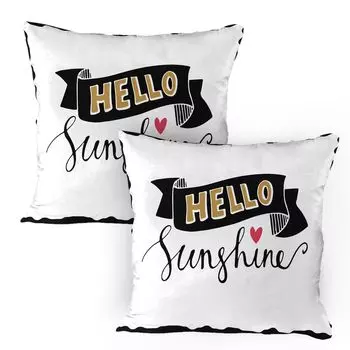 ABAKUHAUS Hello Sunshine Чехлы для подушек, набор из 2 шт., нарисованные от руки надписи с эффектом сердечка и цитатой, чехол для подушки с декоративным принтом, 80x80 см, бледно-коричневый, кораллово-черный