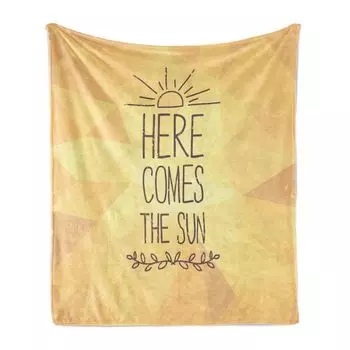 ABAKUHAUS Here Comes the Sun Мягкое фланелевое флисовое одеяло, Doodle Art Символ солнца с деталями из лавра, 175 x 230 см, коричнево-желтый, коричневый