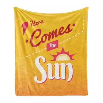 ABAKUHAUS Here Comes the Sun Мягкое фланелевое флисовое одеяло, современная каллиграфия с цифровым изображением и штрихами, 175 x 230 см, Оранжевый Темно-Розовый