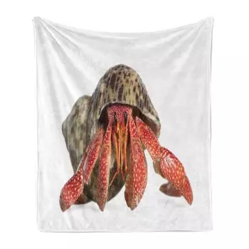 ABAKUHAUS Hermit Crab Мягкое фланелевое флисовое одеяло, снимок крупным планом, уютный плюш для использования в помещении и на открытом воздухе, 125 x 175 см, сепия ярко-красная