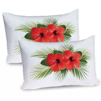ABAKUHAUS Hibiscus Чехлы для подушек, набор из 2 шт., Визуальный дизайн из двух идеальных лепестков цветов и букета из листьев, Чехол для подушки с декоративным принтом, 80 x 40 см, Яблочно-зеленый киноварь