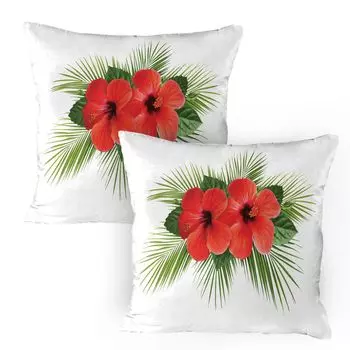 ABAKUHAUS Hibiscus Чехлы для подушек, набор из 2 шт., визуальный дизайн из двух идеальных лепестков цветов и букета из листьев, чехол для подушки с декоративным принтом, 80 x 80 см, ярко-зеленый яблоко