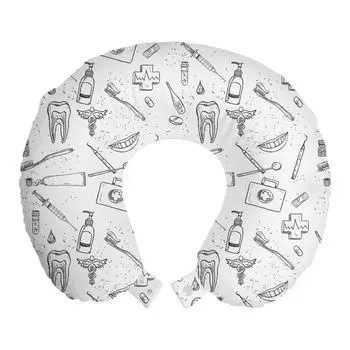 ABAKUHAUS Hipster Travel Pillow Подушка для шеи, стоматологическая помощь, пенопластовые дорожные принадлежности для самолета и автомобиля, 30x30 см, черный и белый