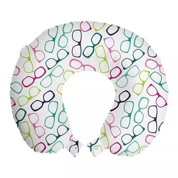 ABAKUHAUS Hipster Travel Pillow Подушка для шеи, Nerdy Glasses Pattern, Пенопластовые дорожные принадлежности для самолета и автомобиля, 30x30 см, Разноцветные
