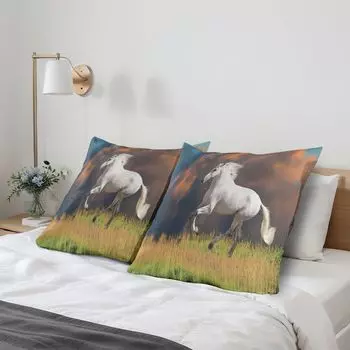 ABAKUHAUS Horse Чехлы для подушек, набор из 2 шт., Андалузская лошадь на фоне величественных облаков Strong Wish Photo, Чехол для подушки с декоративным принтом, 80 x 80 см, Белый Оранжевый Зеленый