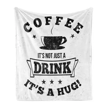 ABAKUHAUS Hug Мягкое фланелевое флисовое одеяло, чашка Retro Dirt Coffee Words, уютный плюш для использования в помещении и на улице, 125 x 175 см, темно-серый жемчуг
